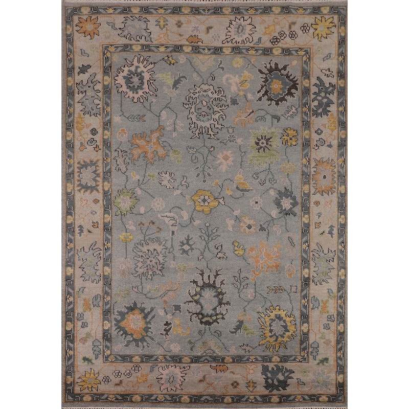 Gray Oushak Indian Area Rug Hand-Knotted Wool Carpet - 7'9"x 10'0"