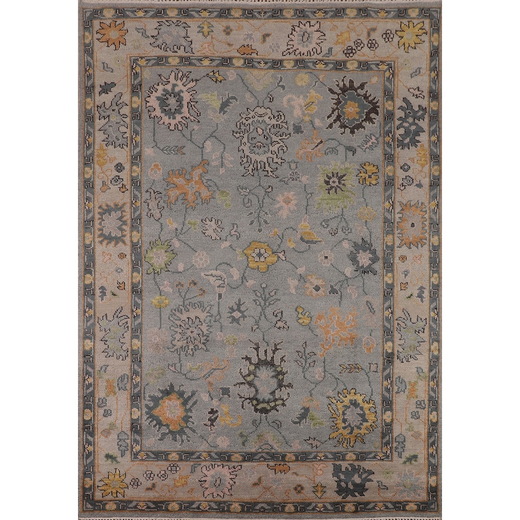 Gray Oushak Indian Area Rug Hand-Knotted Wool Carpet - 7'9"x 10'0"