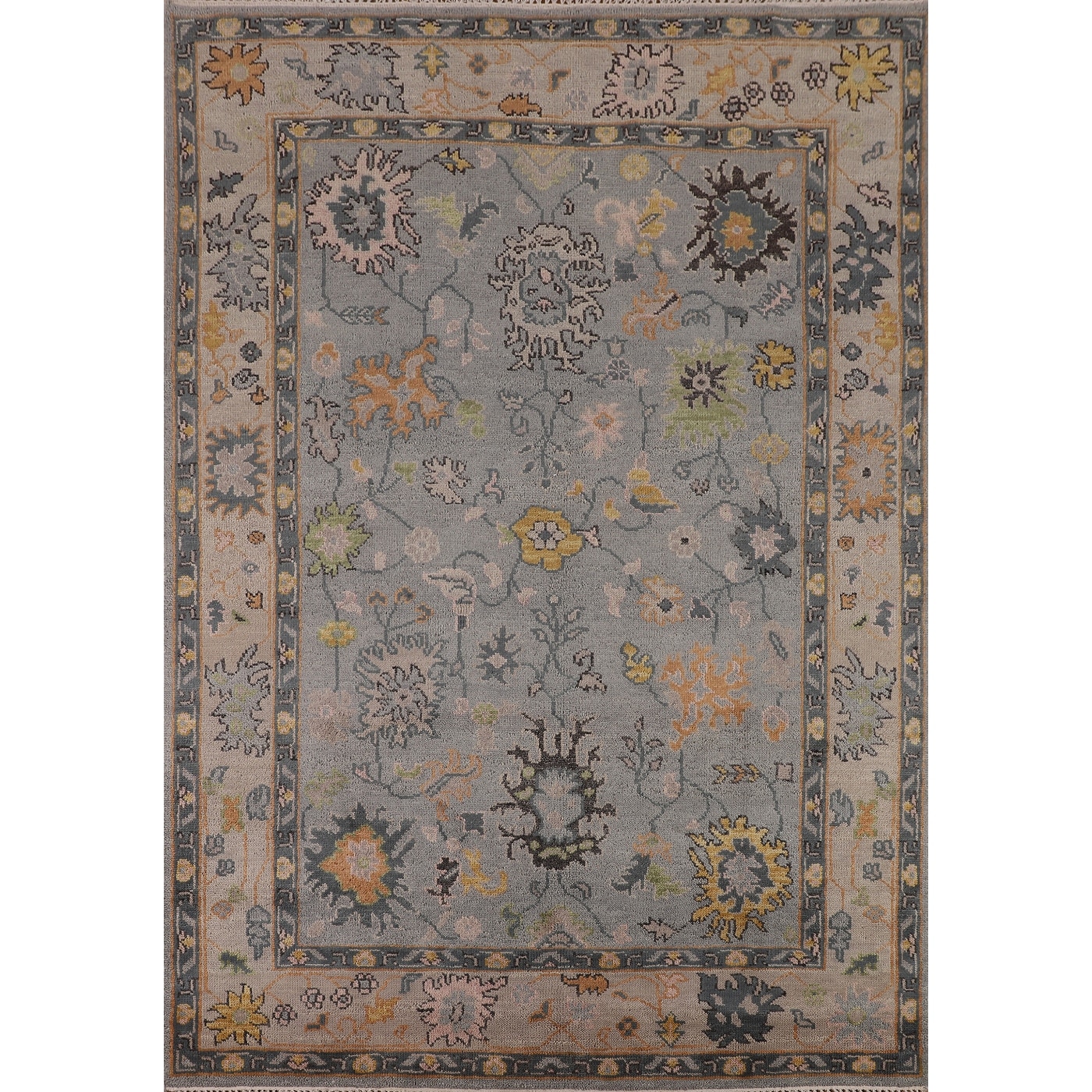 Gray Oushak Indian Area Rug Hand-Knotted Wool Carpet - 7'9"x 10'0"