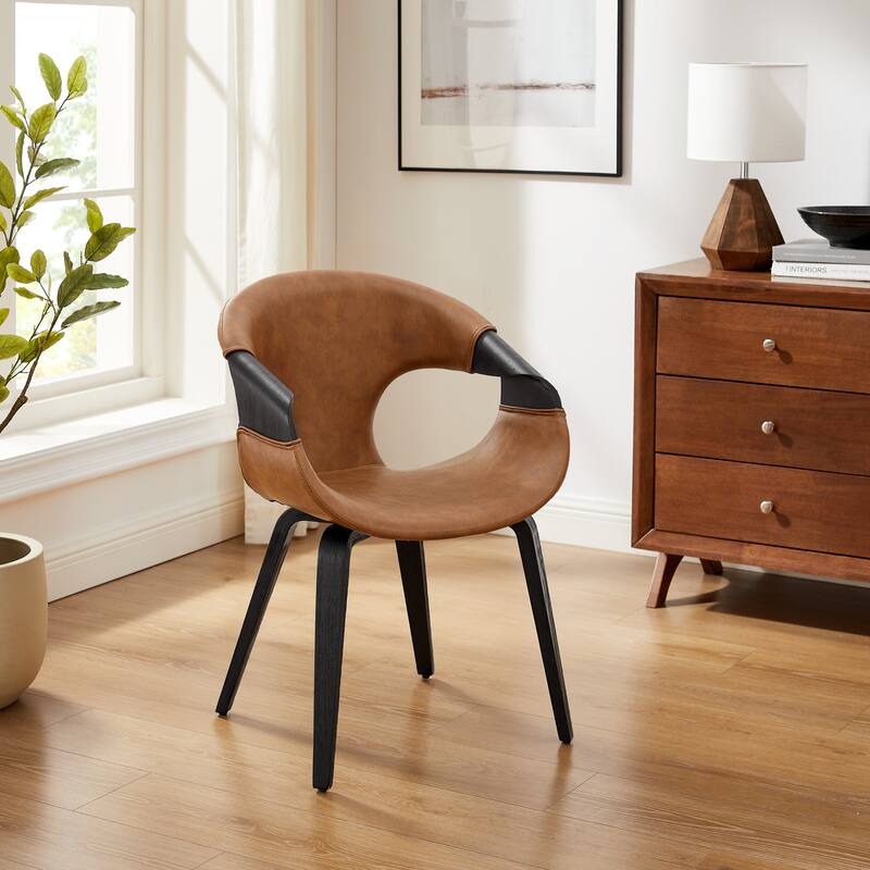 Art Leon Mid-century Modern Faux Leather Bentwood Dining Chair - Single - Brown
