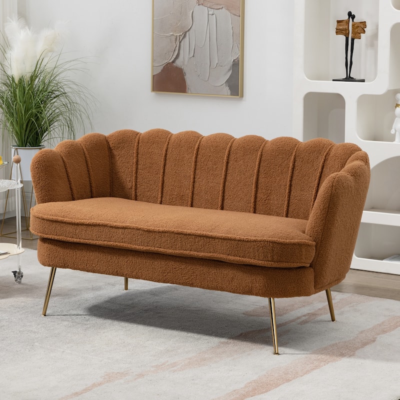 59"W Mid-century Modern Tufted Loveseat Upholstered Sofa - Caramel/Boucle