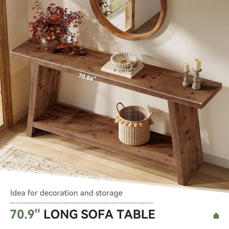 Solid Wood Entryway Console Table with 2-tier Storage