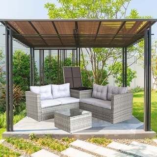 4-Piece Wicker Patio Conversation Set with Grey Cushion - Bed Bath ...