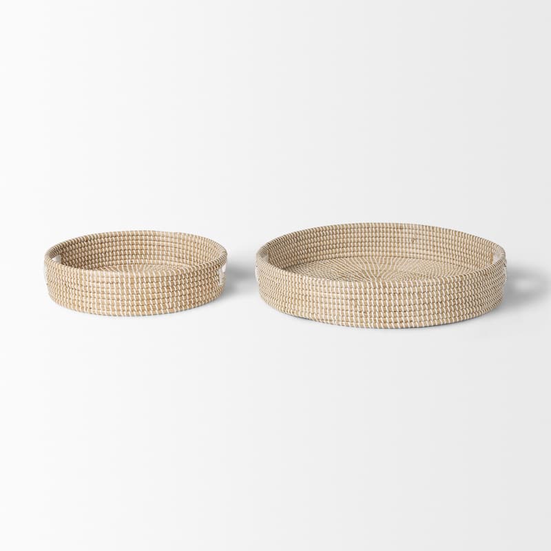 Kalama Brown Seagrass Trays With Handles (Set of 2) - 22.0L x 22.0W 3.9H