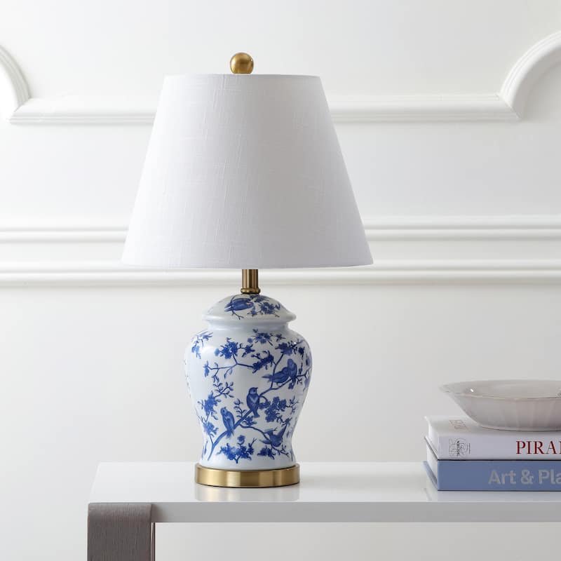 Penelope 22" Chinoiserie LED Table Lamp, Blue/White by JONATHAN Y