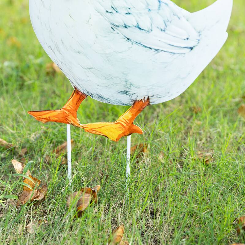 Glitzhome Set of 3 Easter Metal Duck Family Yard Stake Hanging Decor