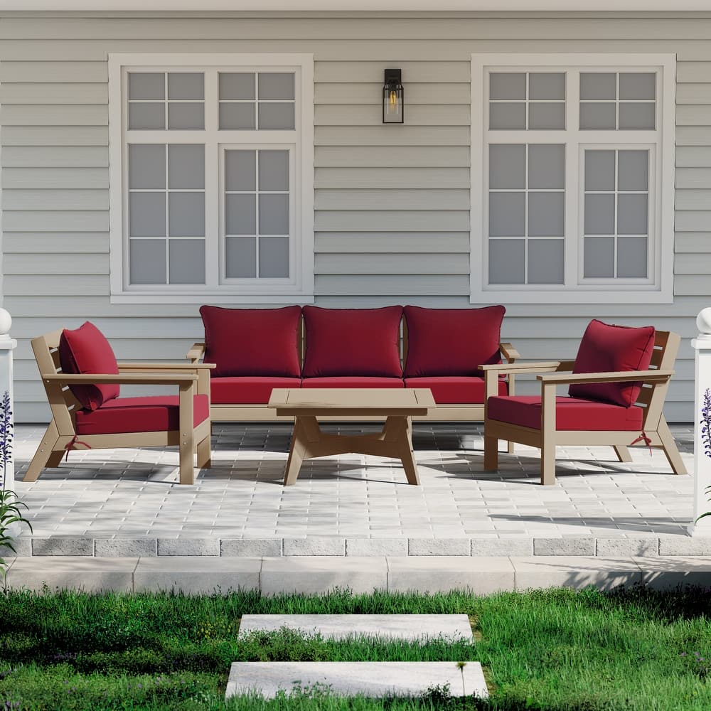 Birchwood All Weather HDPE Outdoor Patio Weathered Wood Deep Conversation Set (6-Piece Set)