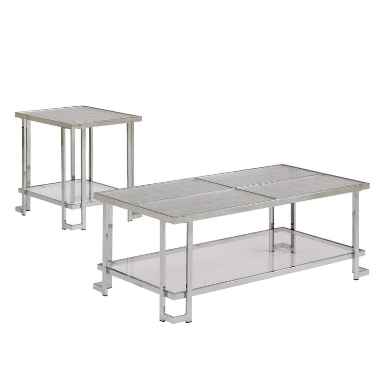 Cobble Chrome Finish Coffee Table with Textured Glass Top by iNSPIRE Q Modern - Coffee and End Table Set