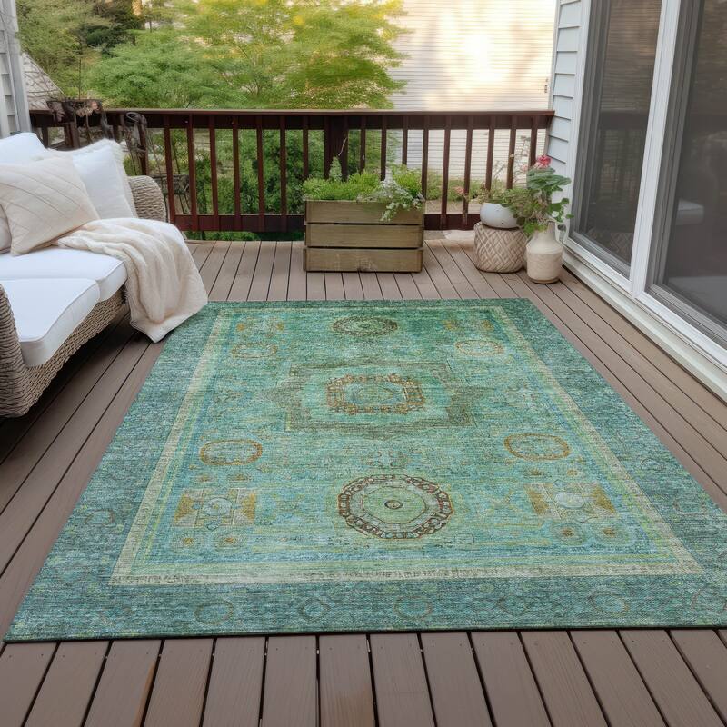 Machine Washable Indoor/Outdoor Traditional Chantille Rug - Green - 3' x 5'