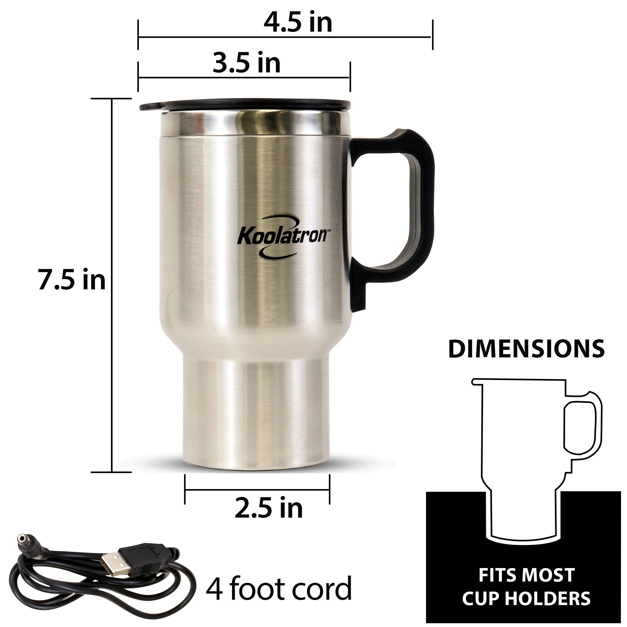 Koolatron Heated Insulated Travel Mug, Stainless Steel, 17 oz/500 mL - Bed  Bath & Beyond - 34930935