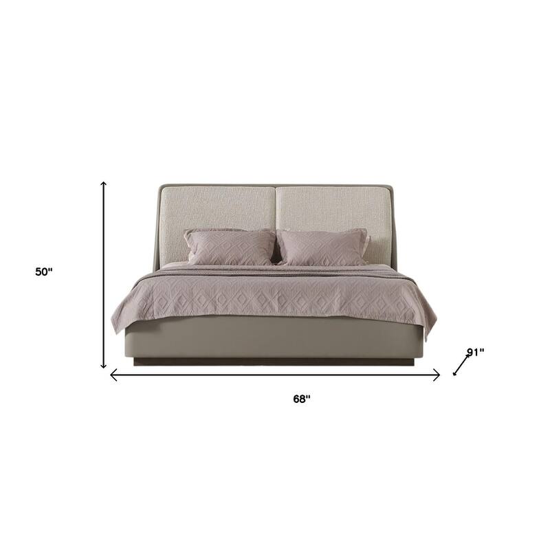 HomeRoots Gray And Cream Faux Leather Upholstered Queen Bed Frame