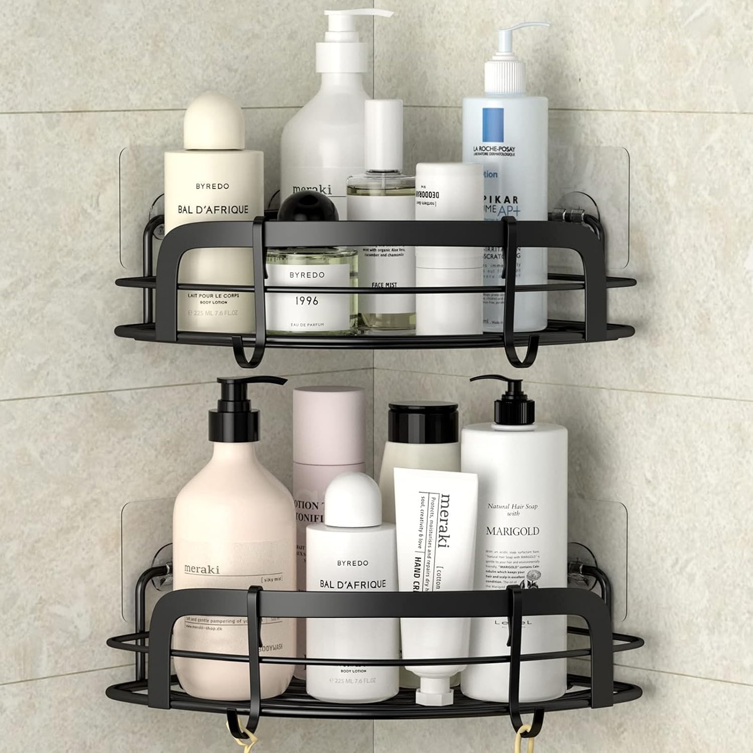 2-Pack Corner Shelf Adhesive Wall Mounted Shower Caddy with 4
