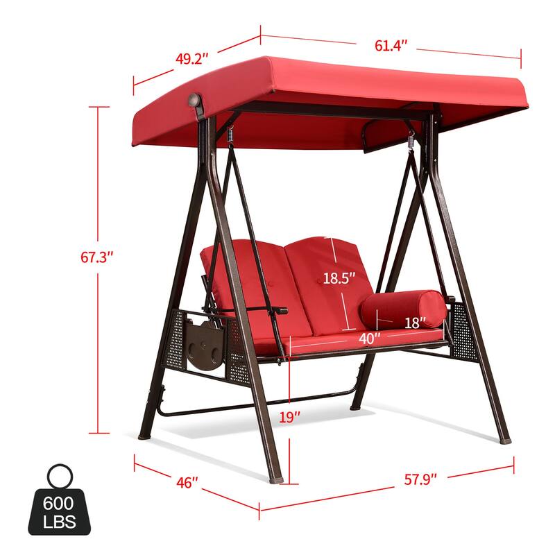 PURPLE LEAF Deluxe Outdoor Patio Porch Swing with Weather Resistant Steel Frame, Cushions and Pillow Included
