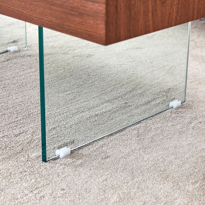 Roomfitters Square MDF Coffee Table with Tempered Glass Legs, 31.5"x31.5" Natural Style Center Table