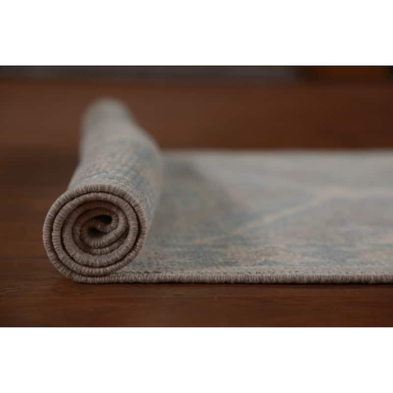 Hand Knotted Oriental 100% Wool Carpet Transitional Geometric Greys & Charcoal Oushak Runner Rug - 13' 10'' X 3' 1''