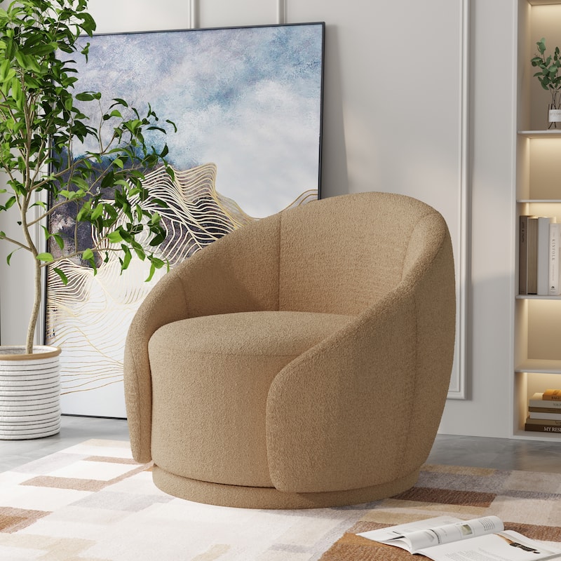 Upholstered Boucle Swivel Barrel Chair
