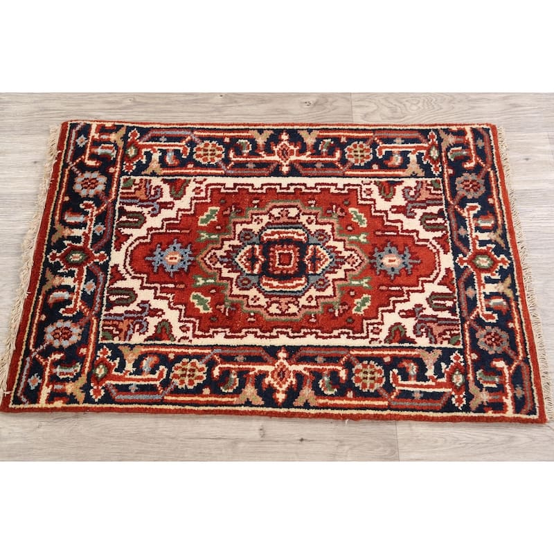 Rust Geometric Heriz Oriental Wool Area Rug Handmade Home Decor Carpet - 2'0" x 3'0"