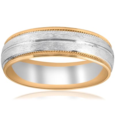 Gold Two Tone 6mm Facet Cut Wedding Band Mens New Ring