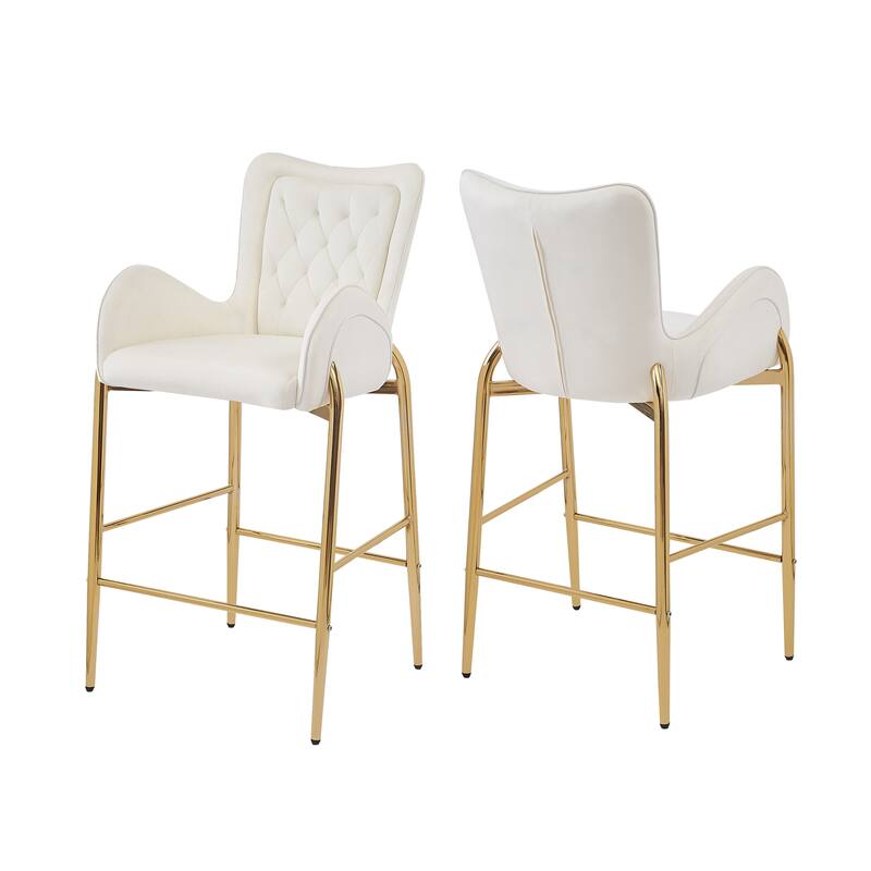 Roomfitters 28.75" Counter Height Bar Stools Set of 2, Tufted Velvet Bar Height Arm Chairs with Golden Legs and Footrests