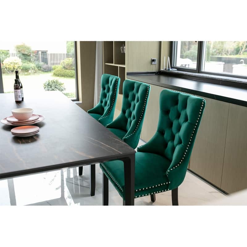 Tufted Velvet Dining Chairs with Nailhead Trim (Set of 2)