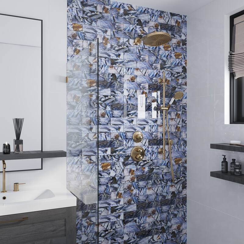 Apollo tile 3" x 12" Carnelian Glossy Brown Blue Glass Tile (5 sq ft/case) - 20 Pack
