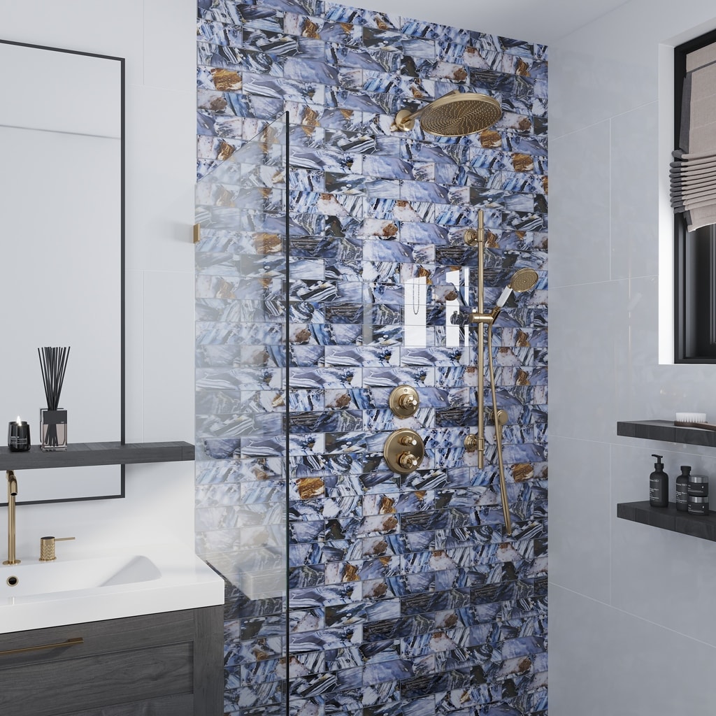Apollo tile 3" x 12" Carnelian Glossy Brown Blue Glass Tile (5 sq ft/case) - 20 Pack