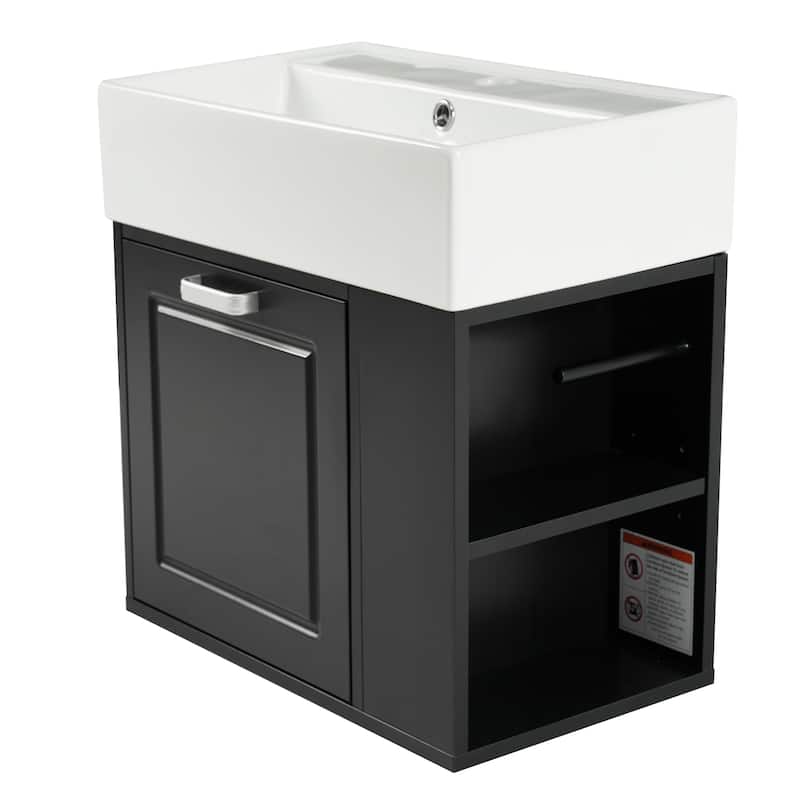 Roomfitters Bathroom Vanity with Sink, Wall Mounted Floating Cabinet with Large Drawer, Adjustable Shelf and Soft-Close System