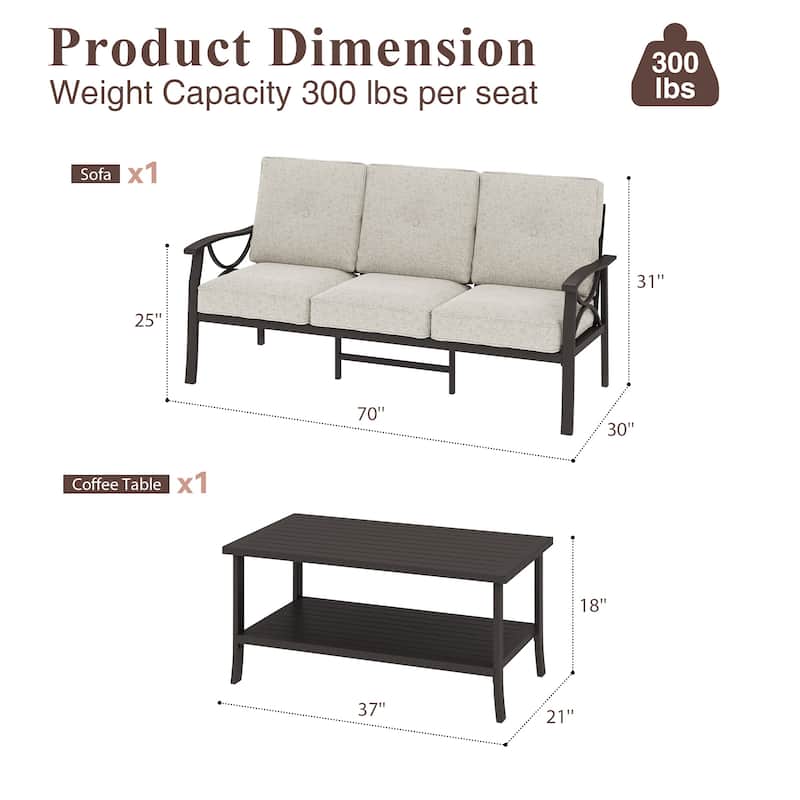 Outdoor Patio Furniture Set, Outdoor Metal Sectional Furniture with Cushions, Outdoor Conversation Seating Set with Coffee Table
