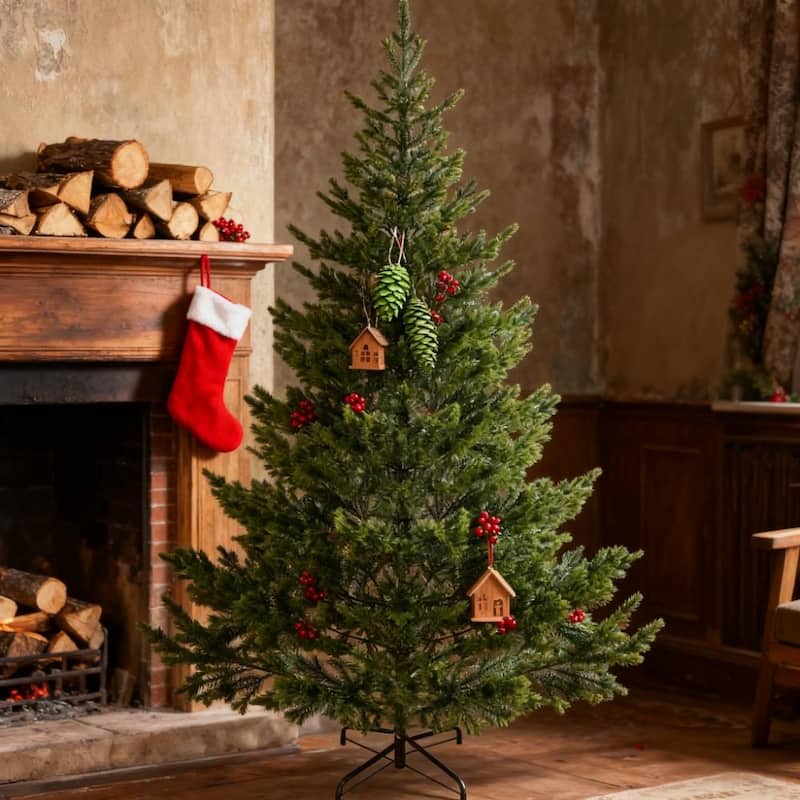 Artificial Sparse Christmas Tree - Steel Stand, Home Office Holiday Decor - Green