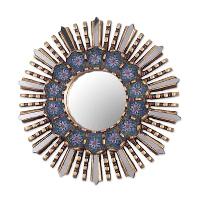 NOVICA Handmade Cuzco Blue Wood And Reverse Painted Glass Wall Mirror (Peru) - 3.9