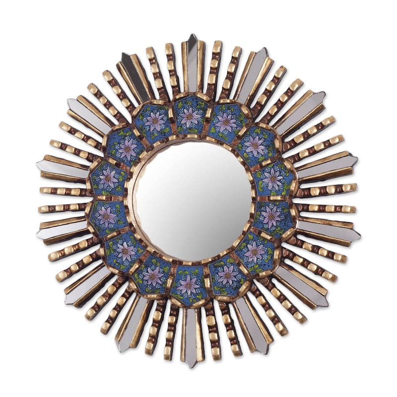 NOVICA Handmade Cuzco Blue Wood And Reverse Painted Glass Wall Mirror (Peru) - 3.9 - 3.9 - Blue
