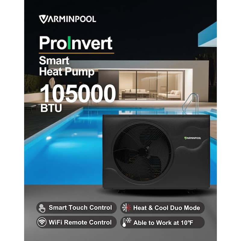 105000 BTU Inverter Pool Heat Pump for 30000 Gallon Swimming Pools
