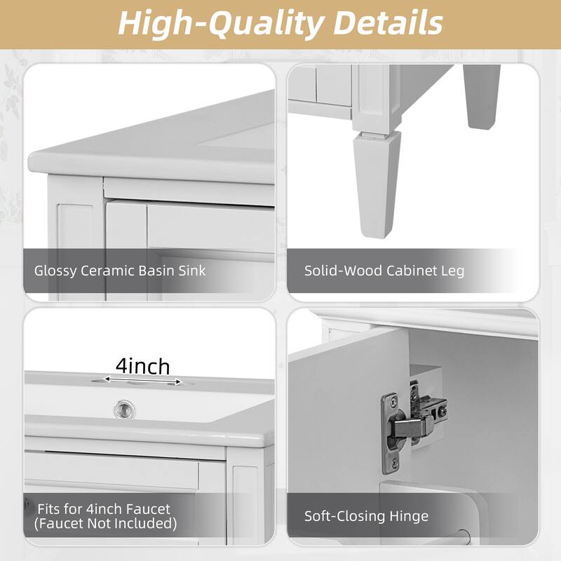 24" Bathroom Vanity with 2 Doors and Tip-Out Drawer, Bathroom Storage Cabinet with Sink, Soft-Closing Doors with Organizers