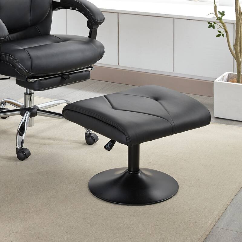 Javlergo Adjustable Height PU Leather Ottoman with 360° Swivel Footrest Stool for Office Under Desk Space Saving Ottoman - Black