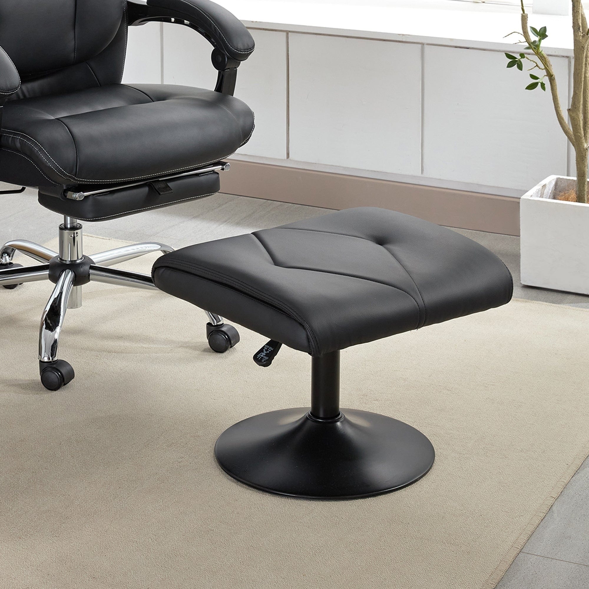 Javlergo Adjustable Height PU Leather Ottoman with 360° Swivel