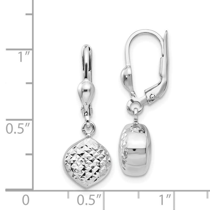 Curata 14k White Gold Diamond-cut Square Dangle Leverback Earrings (9mm x 27mm)