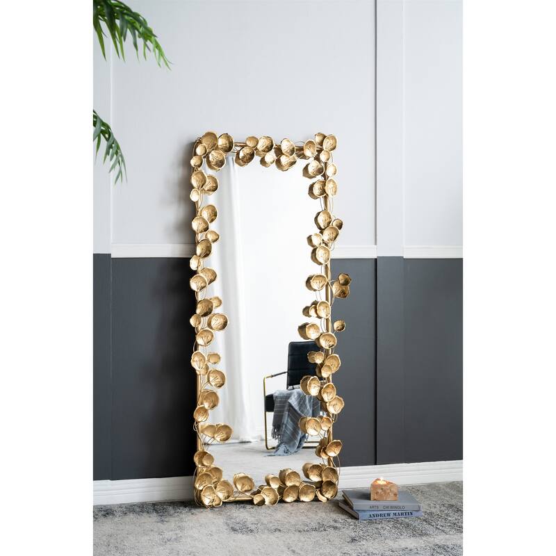 Full Length Mirror with Golden Leaf Accents