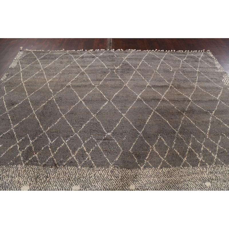 Trellis Modern Moroccan Wool Area Rug Hand-knotted Living Room Carpet - 9'11" x 14'6"