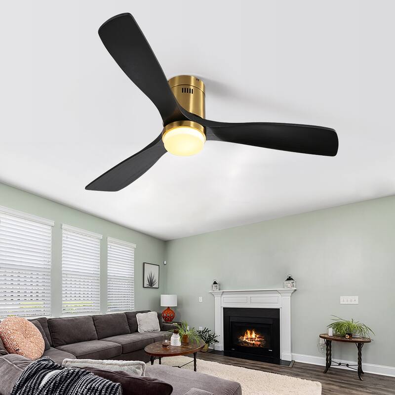 Sofucor 52" Low Profile Flush Mount Noiseless Ceiling Fan with Light and Remote,3 Solid Wood Blades,6 Speed Levels