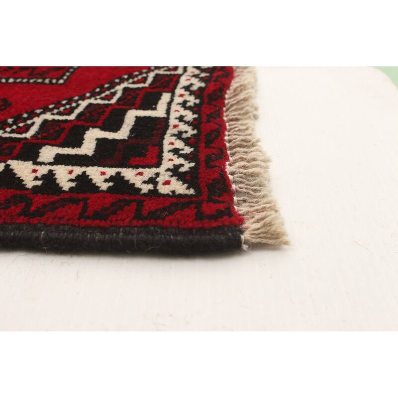 Hand-knotted Rizbaft Red Wool Rug - 3'10 x 6'7/3'10" x 6'7"