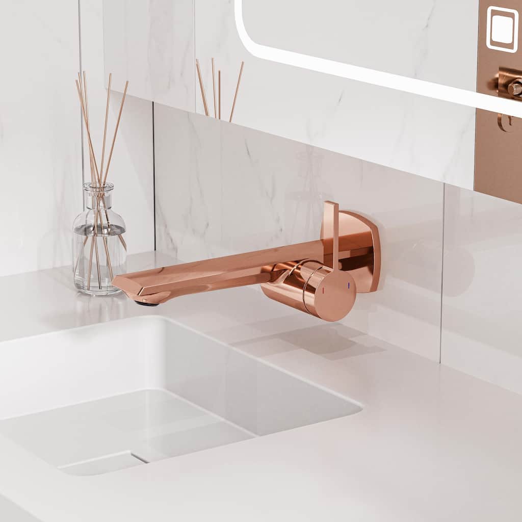 Modland Wall Mount Single Hole Bathroom Faucet with Valve Single Handle And Hot/Cold Indicator