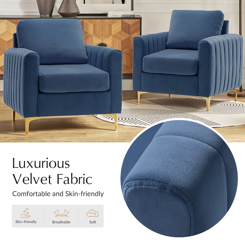 Ganymedes Modern Velvet Accent Arm Chair with Golden Legs and Removable Cushion by HULALA HOME