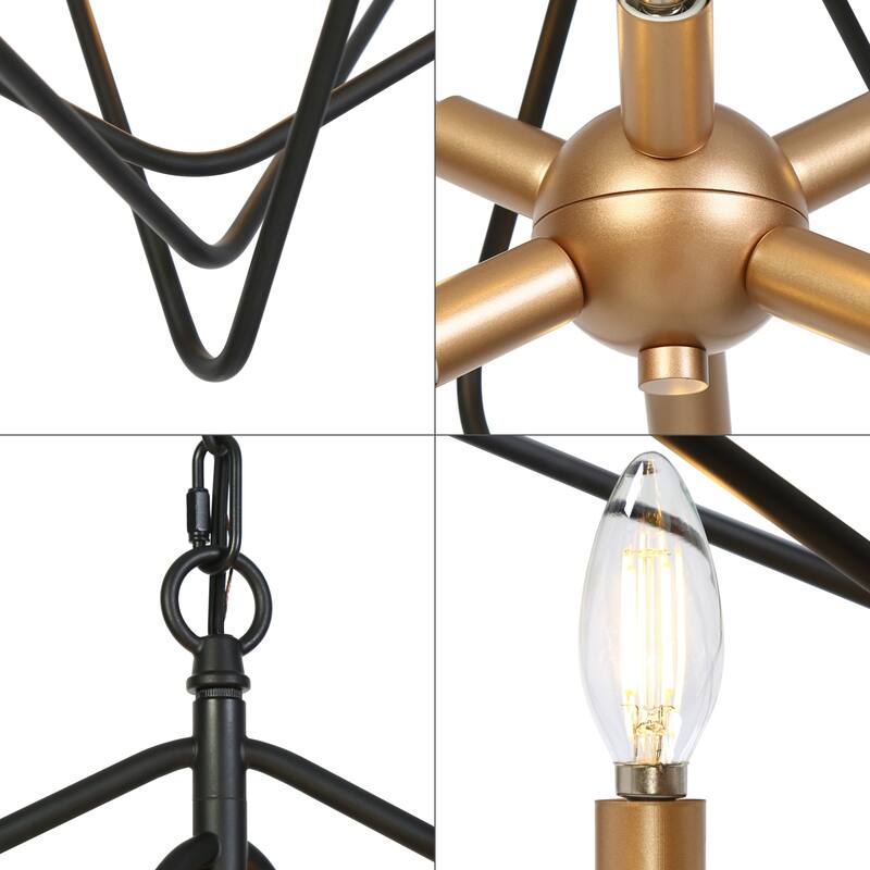 Modern Geometric 6-Light Black Gold Chandelier Sputnik Large Pendant Light Fixture for Kitchen Dining Room - 28.3 " × 19.7 "