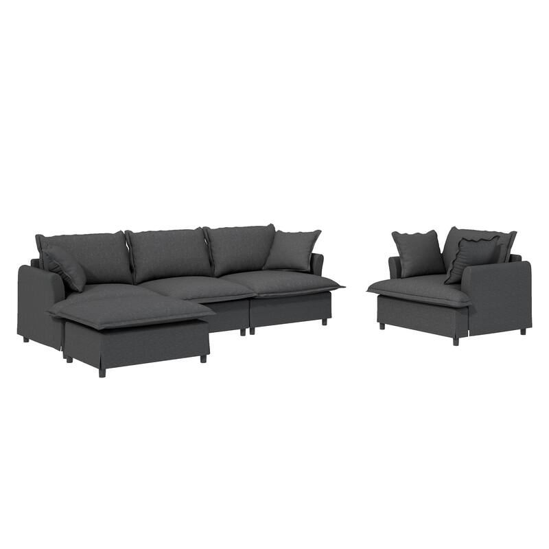 3-Piece Chenille Modular 5-Seat Sectional Set with Ottoman & Spring Cushions