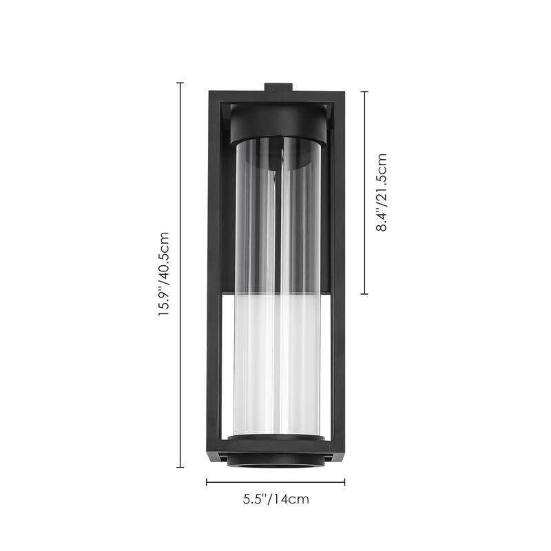 5.5" W 1-Light Modern Black Rectangle Aluminum Integrated LED Outdoor Wall Light with Clear Glass