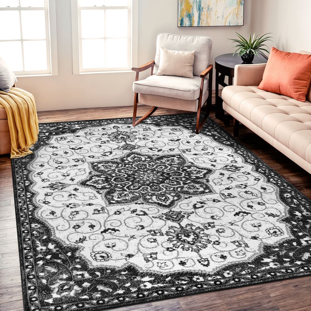 Traditional Medallion Durable Area Rug Pet Friendly, Perfect for Entryway, Living Room, and Bedroom