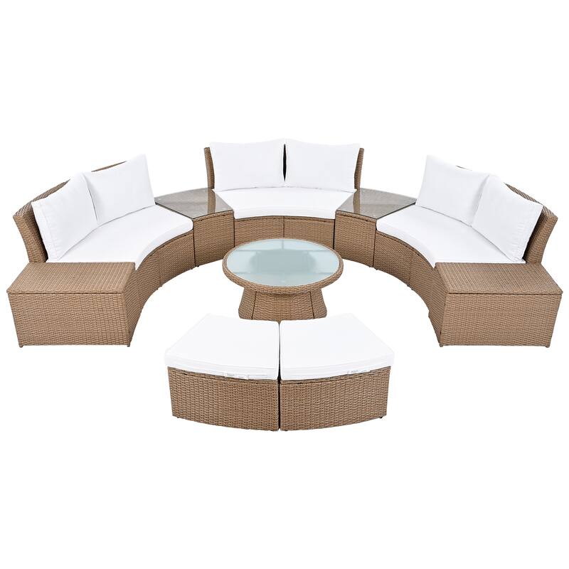10-Piece Outdoor Rattan Modular Sectional Sofa Set with Coffee Table, Storage Box, Side Tables