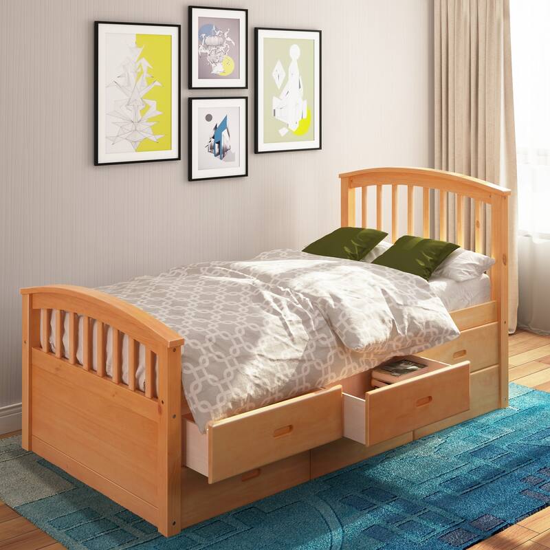 Nestfair Twin Size Platform Storage Solid Wood Bed with 6-Drawers