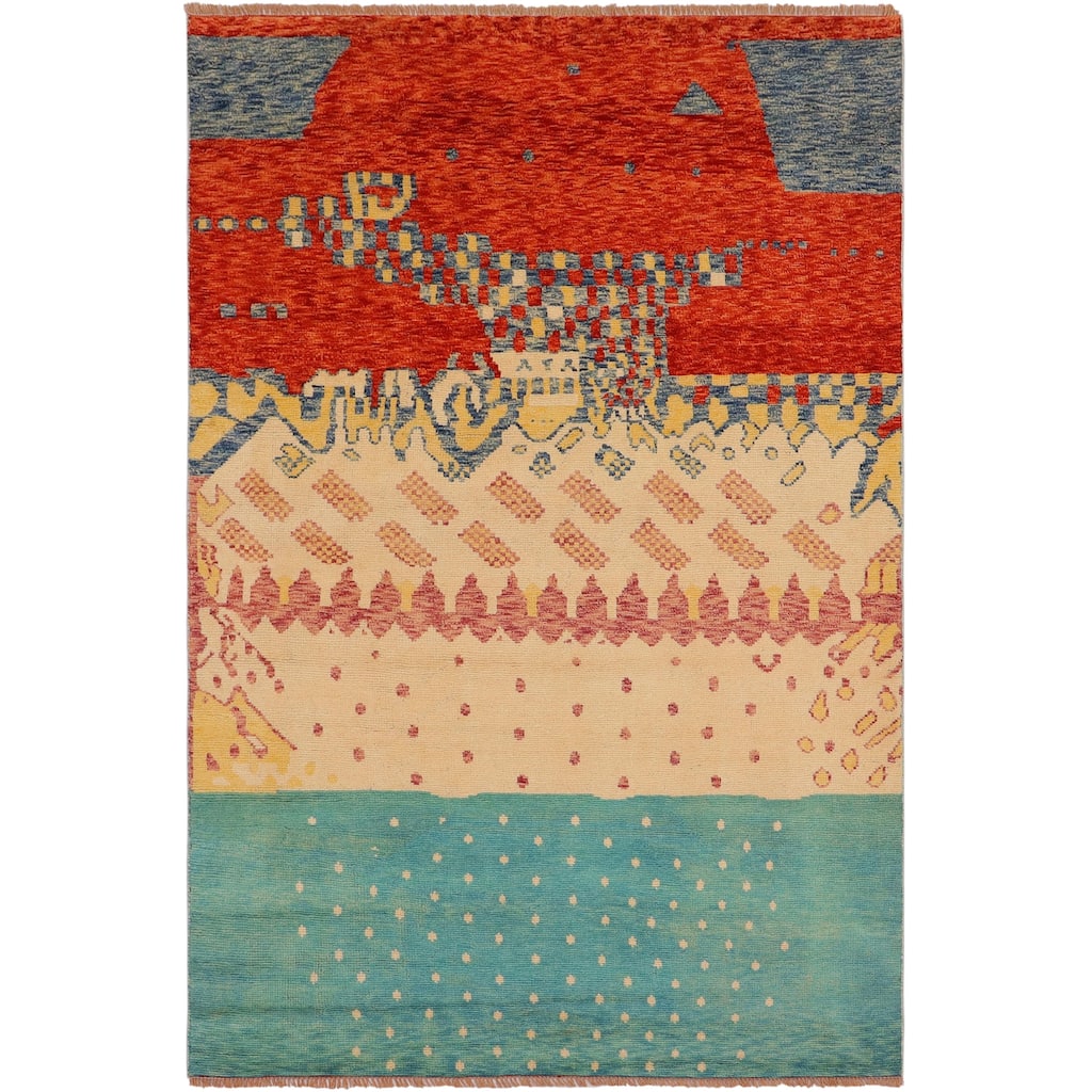 Modern Balochi Cunningham Rust/Blue Hand Knotted Wool Rug - 4'9'' x 8'0''