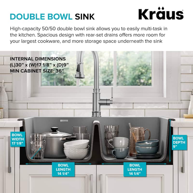 KRAUS Forteza Granite 33 inch 50/50 Undermount Drop-in Kitchen Sink